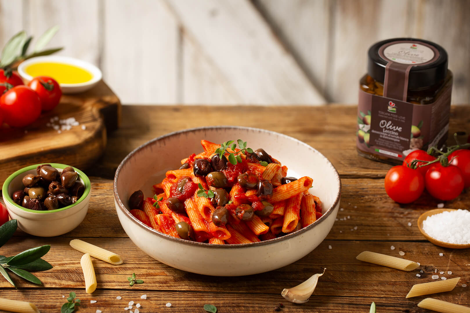 PENNE with Tomato Passata and Leccino Olives